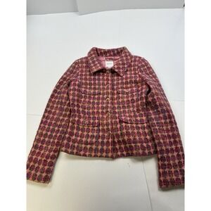 Walter Baker Blazer Jacket Wool Tweed Pink Silk Lining Size 0